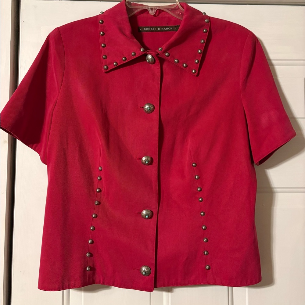 Double D Ranch Red Short-Sleeve Studded Button Blouse